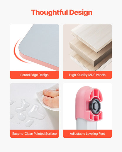 Kids Study Chair and Desk Set, Study Desk and Chair for Kids with Bookshelf and Storage Drawer, Adjustable Height Kids Study Desk with Chair, Children Study Table for Bedroom & Study Room, Pink