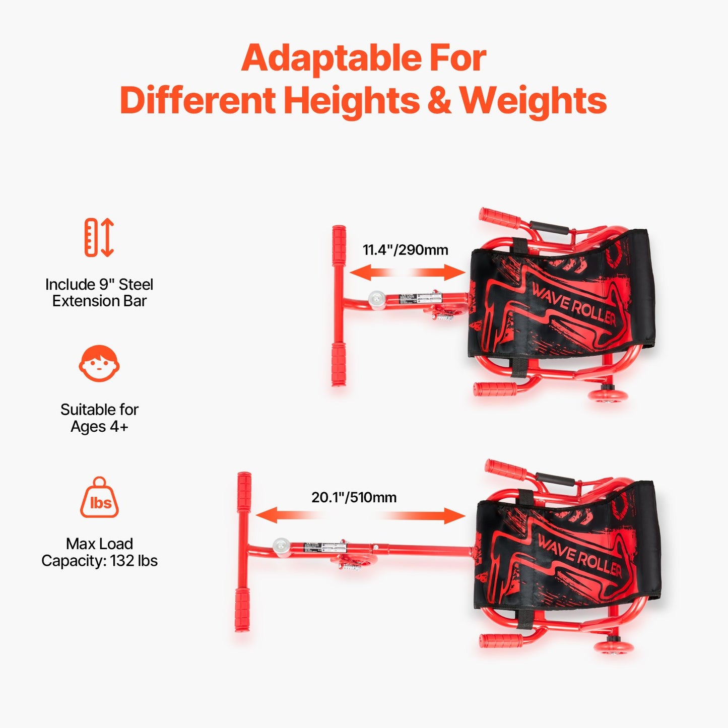 Ride on Scooter, Load Capacity of 132 lbs, Swing Side-to-Side for Amazing Ride Powered by Zig-Zag Motion, Ride on Drifting Toy for Ages 4+, Rides on Any Hard Surface for Indoor & Outdoor, Red