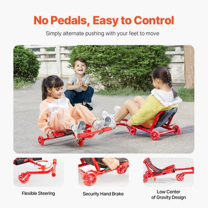 Ride on Scooter, Load Capacity of 132 lbs, Swing Side-to-Side for Amazing Ride Powered by Zig-Zag Motion, Ride on Drifting Toy for Ages 4+, Rides on Any Hard Surface for Indoor & Outdoor, Red