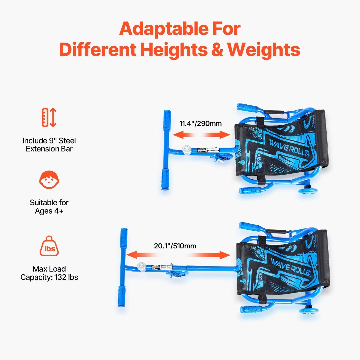 Ride on Scooter, Load Capacity of 132 lbs, Swing Side-to-Side for Amazing Ride Powered by Zig-Zag Motion, Ride on Drifting Toy for Ages 4+, Rides on Any Hard Surface for Indoor & Outdoor, Blue