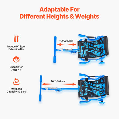 Ride on Scooter, Load Capacity of 132 lbs, Swing Side-to-Side for Amazing Ride Powered by Zig-Zag Motion, Ride on Drifting Toy for Ages 4+, Rides on Any Hard Surface for Indoor & Outdoor, Blue