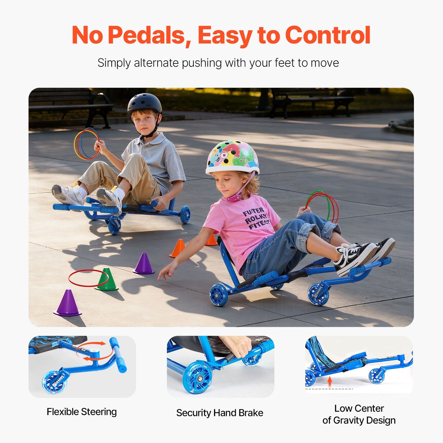 Ride on Scooter, Load Capacity of 132 lbs, Swing Side-to-Side for Amazing Ride Powered by Zig-Zag Motion, Ride on Drifting Toy for Ages 4+, Rides on Any Hard Surface for Indoor & Outdoor, Blue
