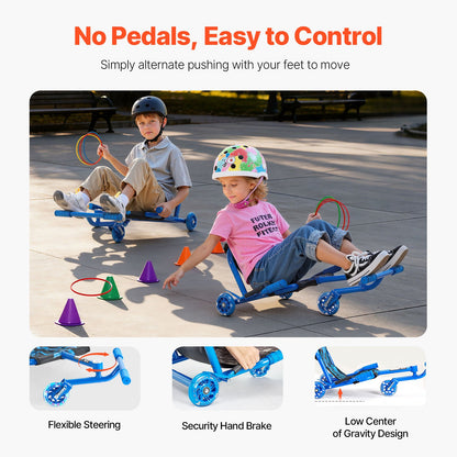 Ride on Scooter, Load Capacity of 132 lbs, Swing Side-to-Side for Amazing Ride Powered by Zig-Zag Motion, Ride on Drifting Toy for Ages 4+, Rides on Any Hard Surface for Indoor & Outdoor, Blue