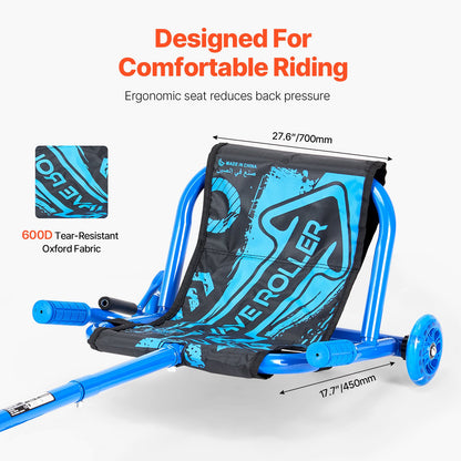 Ride on Scooter, Load Capacity of 198 lbs, Swing Side-to-Side for Amazing Ride Powered by Zig-Zag Motion, Ride on Drifting Toy for Ages 10+, Rides on Any Hard Surface for Indoor & Outdoor, Blue