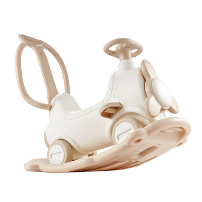 5 in 1 Schaukelpferd für Kleinkinder 1-3 Jahre, Baby-Schaukelpferd mit Trampolin, abnehmbarem Balance Board, Schiebegriff und 4 leichtgängigen Rädern, unterstützt bis zu 80 kg Kinder-Reitspielzeug, weiß