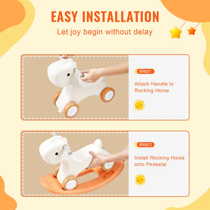 3-in-1-Schaukelpferd für Kleinkinder von 1–3 Jahren, Baby-Schaukelpferd mit abnehmbarem Balance-Board und 4 leichtgängigen Rädern, trägt bis zu 80 lbs HDPE-Material, Kinder-Rutschspielzeug, 40°-Schaukel, Rot