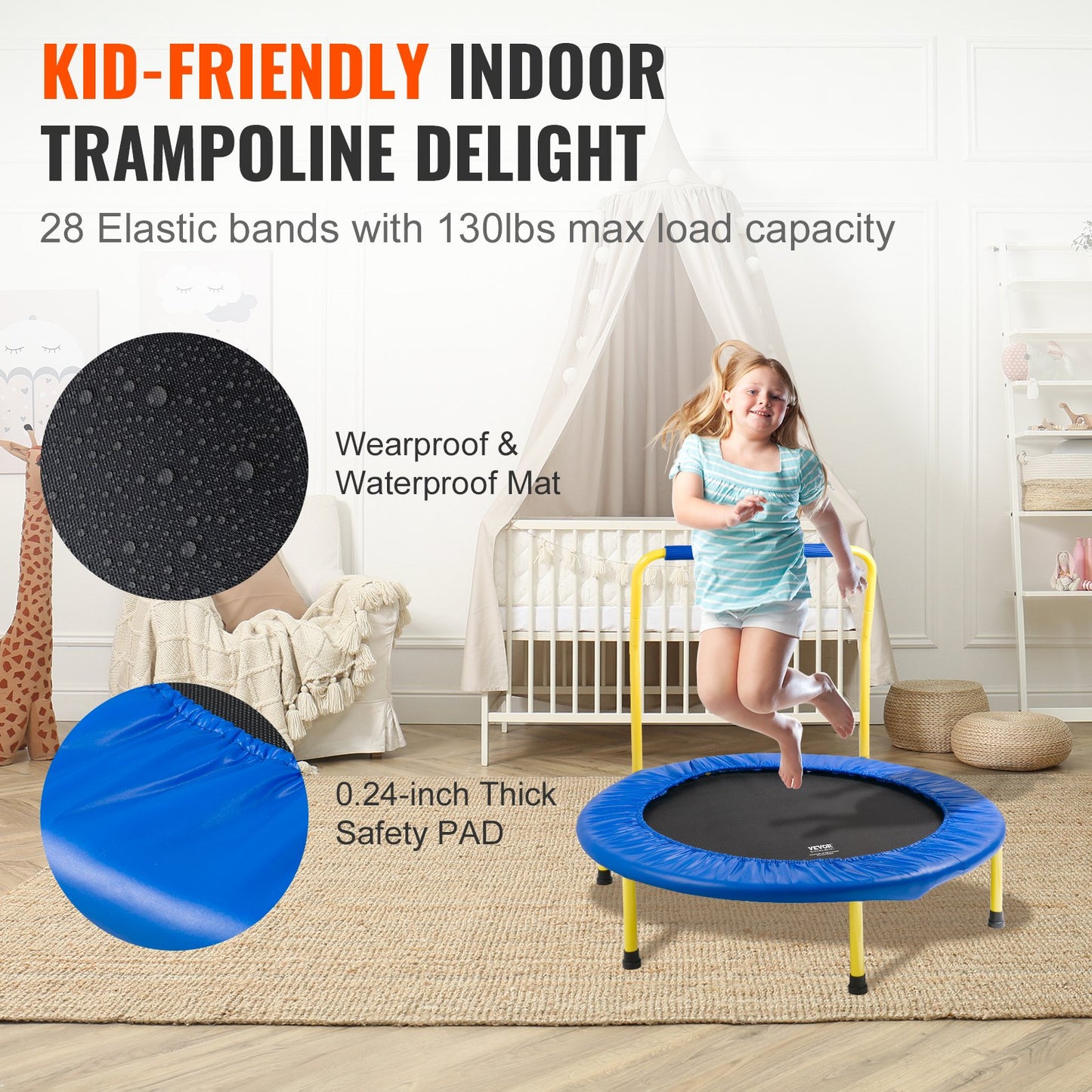 3FT-Trampolin für Kinder, 36" Indoor-/Outdoor-Trampolin für Kleinkinder, faltbares Mini-Trampolin mit Schaumstoffgriff, Geburtstagsgeschenk für Freizeittrampolin für Kinder ab 3 Jahren