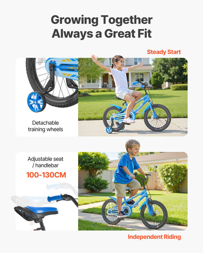 Kids Bike, 16 Inches BMX Style Children Bicycle, Rider Height 3.28 ft - 4.27 ft, Training Wheels Included, Sturdy and Easy to Assemble, Toddler Bike for Boys & Girls Learning to Ride, Blue