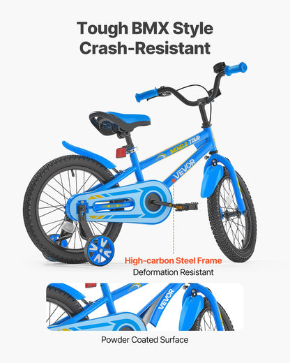 Kids Bike, 16 Inches BMX Style Children Bicycle, Rider Height 3.28 ft - 4.27 ft, Training Wheels Included, Sturdy and Easy to Assemble, Toddler Bike for Boys & Girls Learning to Ride, Blue