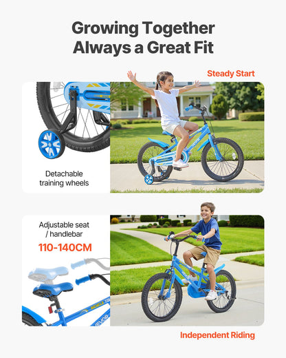 Kids Bike, 18 Inches BMX Style Children Bicycle, Rider Height 3.61 ft - 4.59 ft, Training Wheels Included, Sturdy and Easy to Assemble, Toddler Bike for Boys & Girls Learning to Ride, Blue