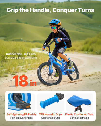 Kids Bike, 18 Inches BMX Style Children Bicycle, Rider Height 3.61 ft - 4.59 ft, Training Wheels Included, Sturdy and Easy to Assemble, Toddler Bike for Boys & Girls Learning to Ride, Blue