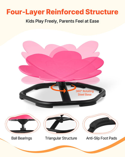 Kids Swivel Chair, 220 lbs Capacity, Flower Shape Sensory Spinning Chair, Autistic Kids Sensory Toy Seat with Non-Slip Metal Base, Toddler Sit & Spin Seat for Coordination Balance Focus, Rose