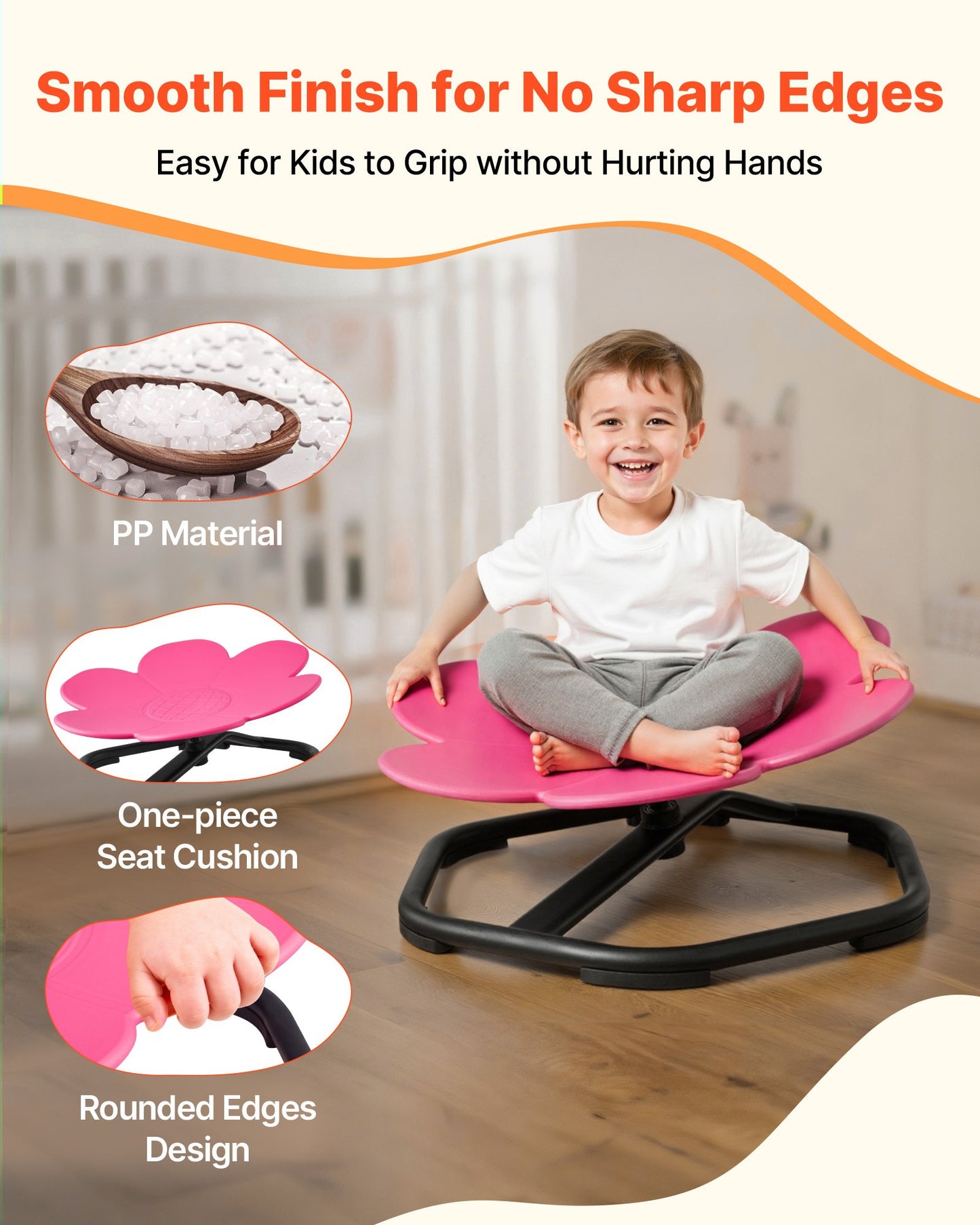 Kids Swivel Chair, 220 lbs Capacity, Flower Shape Sensory Spinning Chair, Autistic Kids Sensory Toy Seat with Non-Slip Metal Base, Toddler Sit & Spin Seat for Coordination Balance Focus, Rose