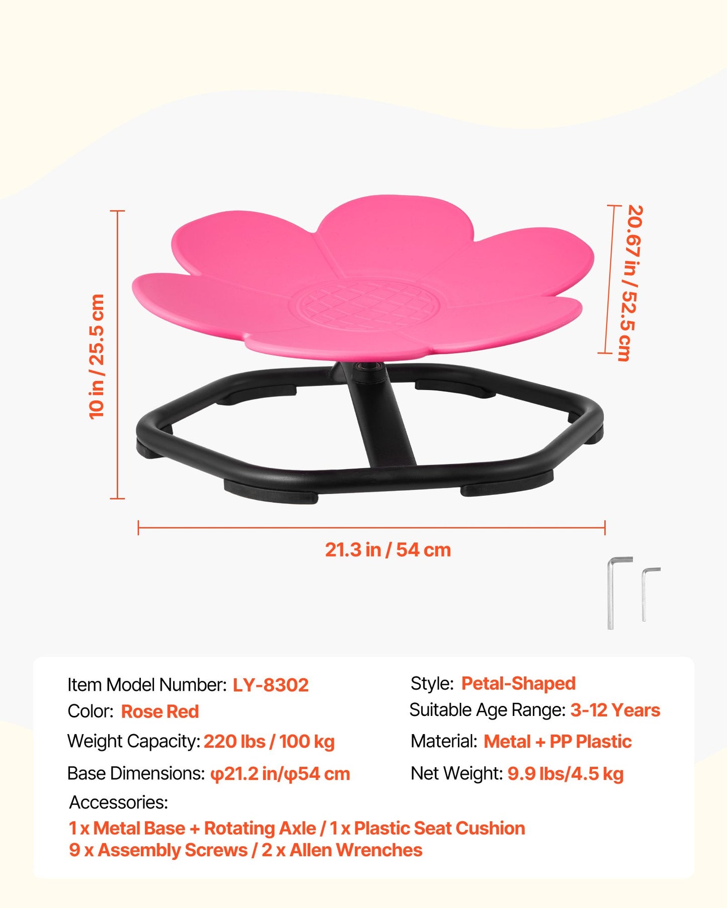 Kids Swivel Chair, 220 lbs Capacity, Flower Shape Sensory Spinning Chair, Autistic Kids Sensory Toy Seat with Non-Slip Metal Base, Toddler Sit & Spin Seat for Coordination Balance Focus, Rose