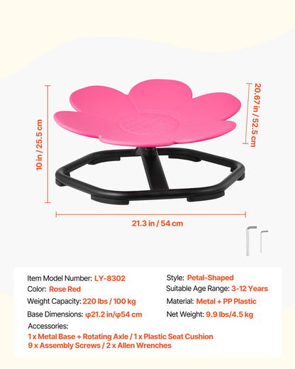 Kids Swivel Chair, 220 lbs Capacity, Flower Shape Sensory Spinning Chair, Autistic Kids Sensory Toy Seat with Non-Slip Metal Base, Toddler Sit & Spin Seat for Coordination Balance Focus, Rose