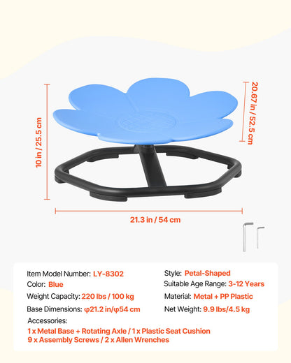 Kids Swivel Chair, 220 lbs Capacity, Flower Shape Sensory Spinning Chair, Autistic Kids Sensory Toy Seat with Non-Slip Metal Base, Toddler Sit & Spin Seat for Coordination Balance Focus, Blue