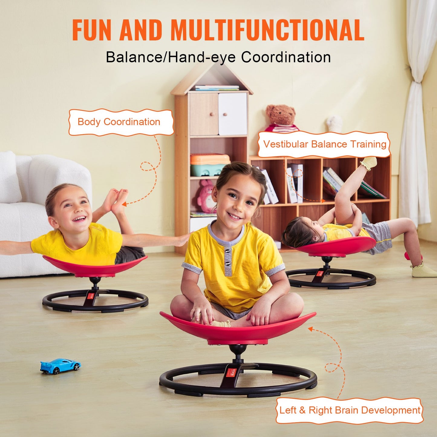 Kids Swivel Chair, 220 LBS Capacity, Sensory Spinning Chair, Autistic Kids Sensory Toy Chair with Non-Slip Metal Base, Toddler Sit and Spin Chair for Coordination Balance Focus Training Red