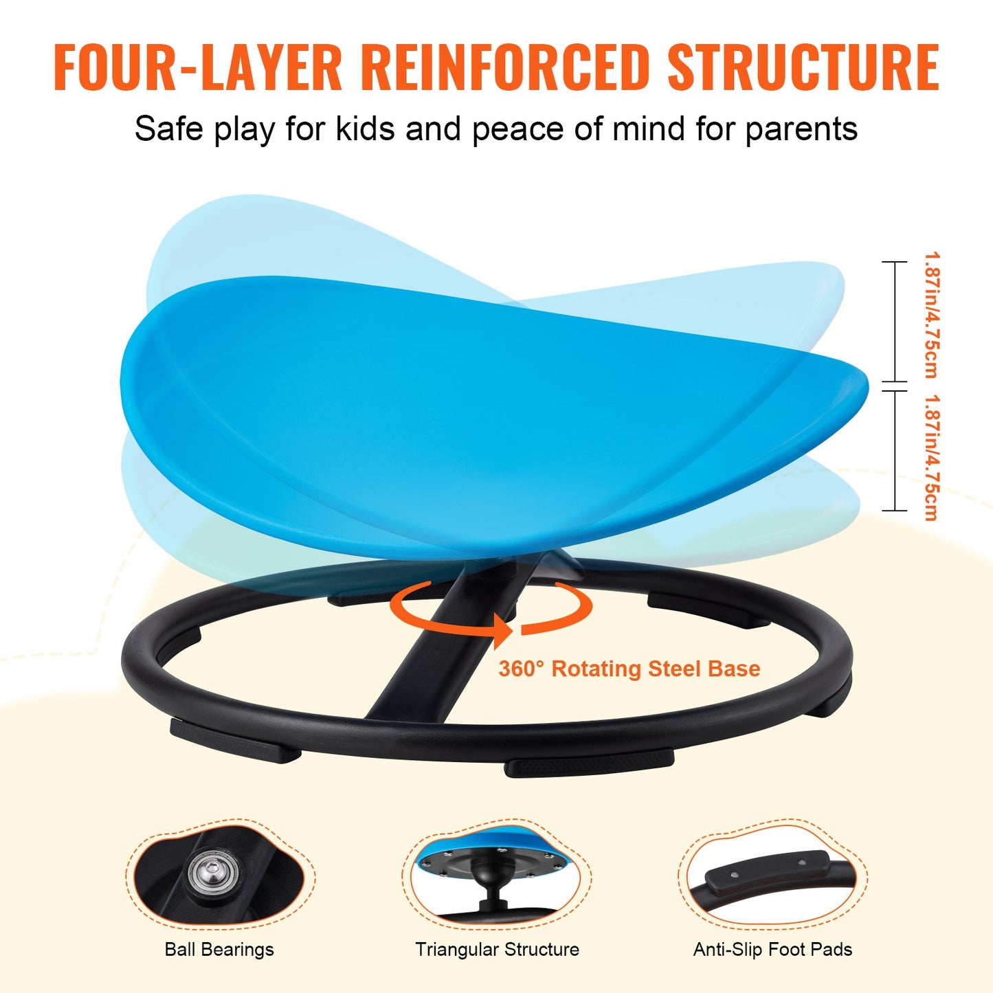 Kids Swivel Chair, 220 LBS Capacity, Sensory Spinning Chair, Autistic Kids Sensory Toy Chair with Non-Slip Metal Base, Toddler Sit and Spin Chair for Coordination Balance Focus Training Blue