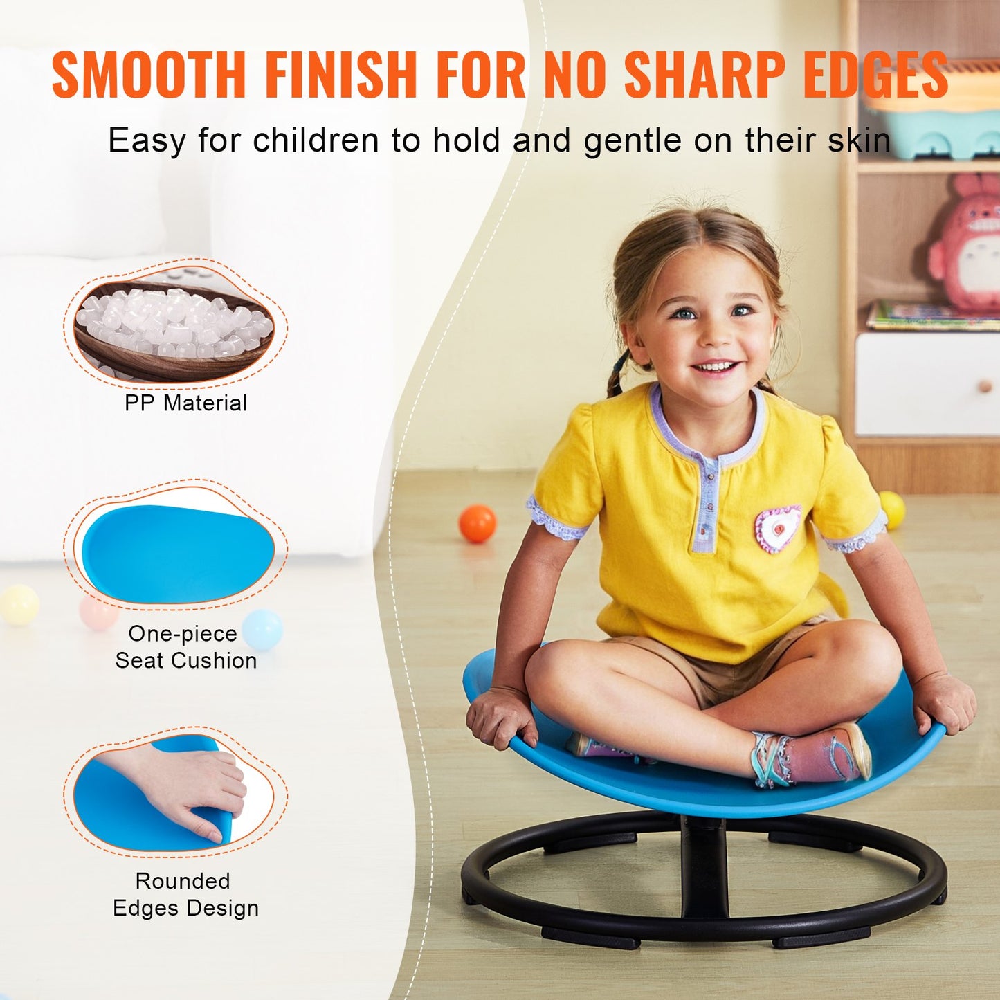 Kids Swivel Chair, 220 LBS Capacity, Sensory Spinning Chair, Autistic Kids Sensory Toy Chair with Non-Slip Metal Base, Toddler Sit and Spin Chair for Coordination Balance Focus Training Blue