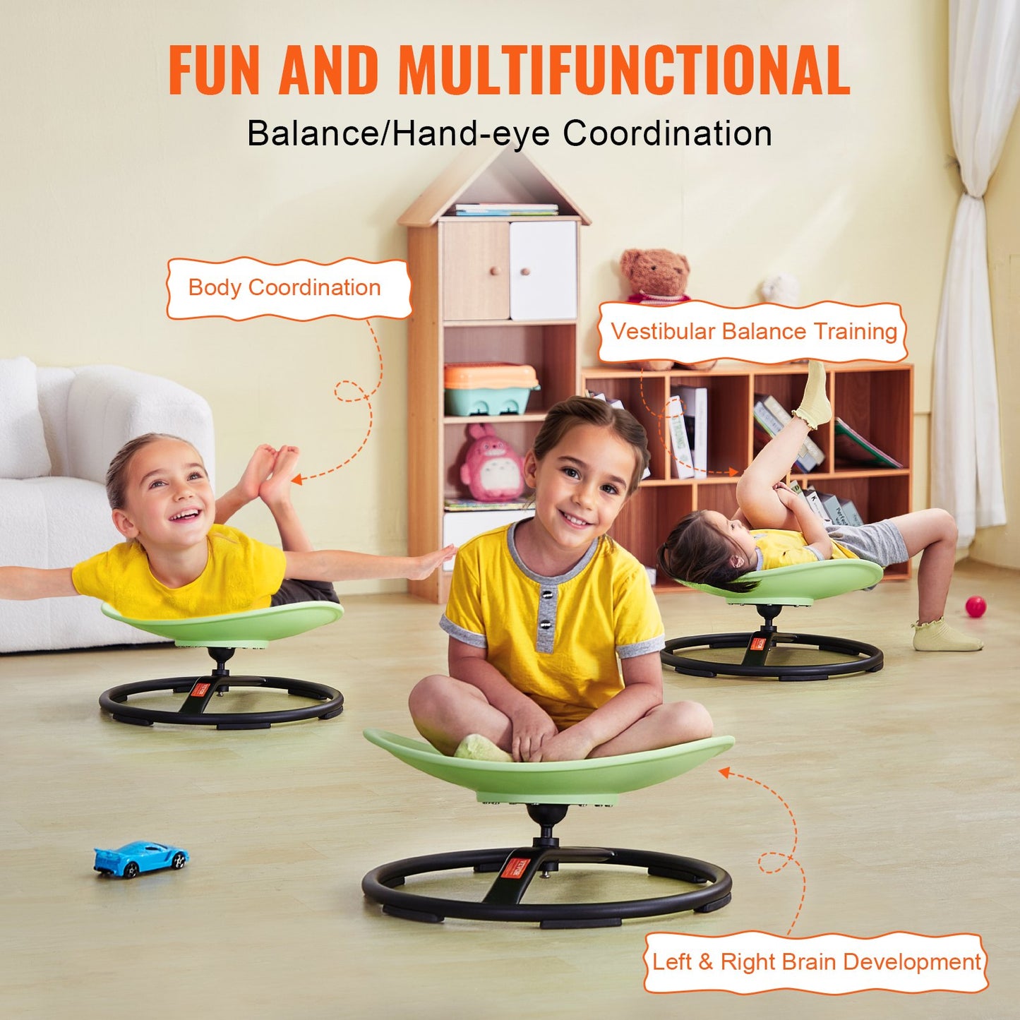 Kids Swivel Chair, 220 LBS Capacity, Sensory Spinning Chair, Autistic Kids Sensory Toy Chair with Non-Slip Metal Base, Toddler Sit and Spin Chair for Coordination Balance Focus Training Green