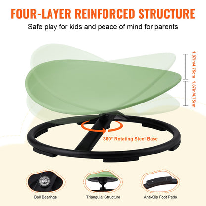 Kids Swivel Chair, 220 LBS Capacity, Sensory Spinning Chair, Autistic Kids Sensory Toy Chair with Non-Slip Metal Base, Toddler Sit and Spin Chair for Coordination Balance Focus Training Green