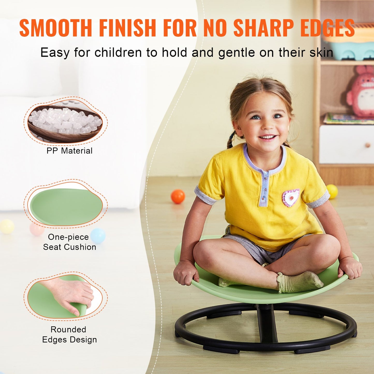 Kids Swivel Chair, 220 LBS Capacity, Sensory Spinning Chair, Autistic Kids Sensory Toy Chair with Non-Slip Metal Base, Toddler Sit and Spin Chair for Coordination Balance Focus Training Green