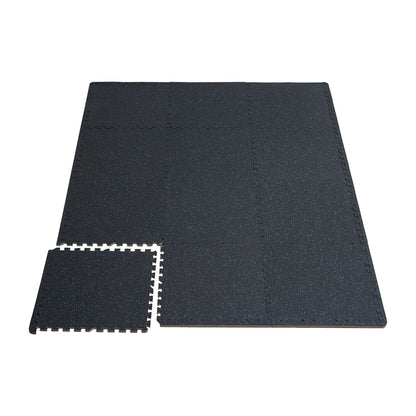 0.56" Thick Gym Floor Mats 12 Tiles Rubber Top with EVA Foam Black &amp; Blue