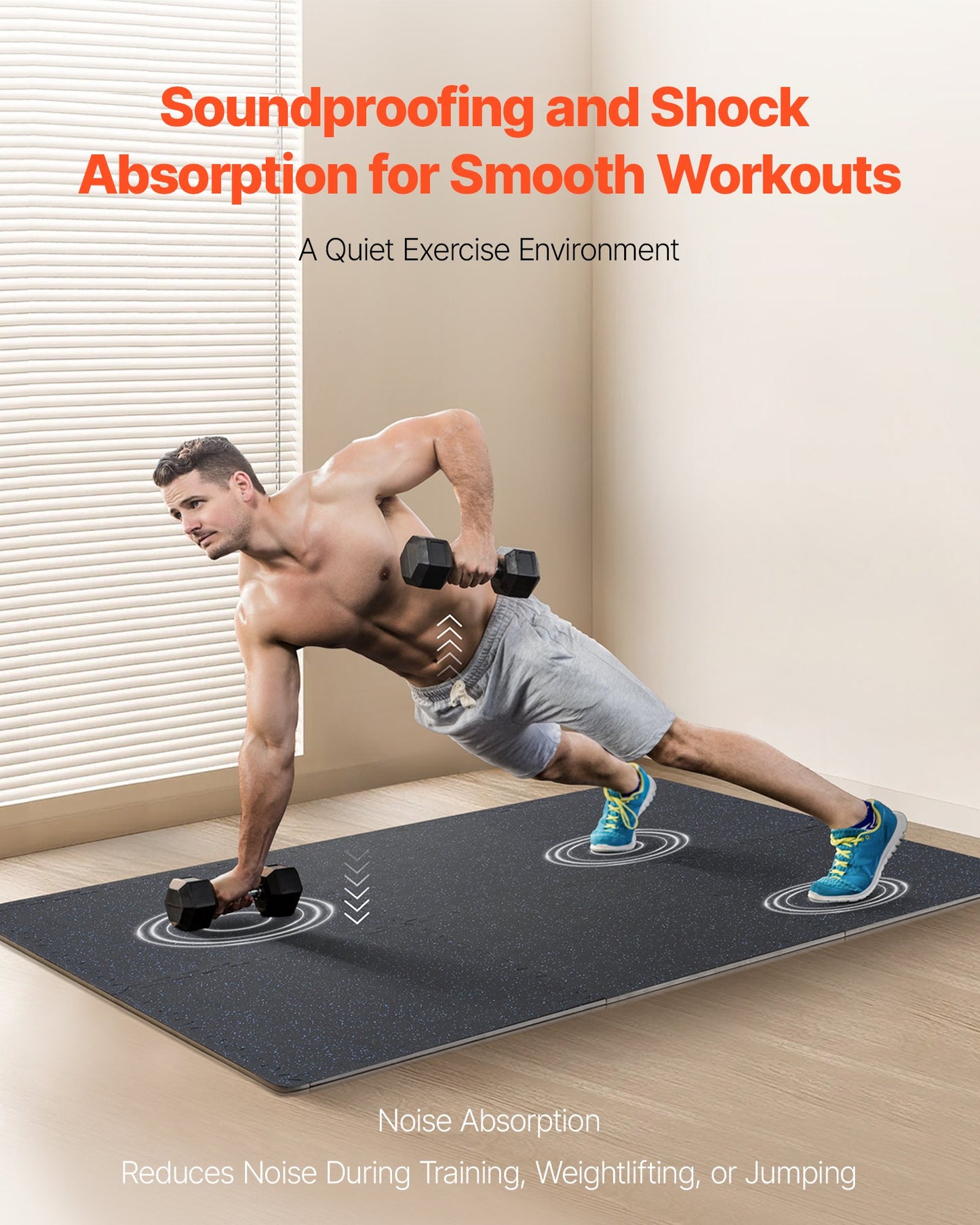 0.56 Inch Thick Gym Floor Mats, 12 Tiles Rubber Top with EVA Foam, 25" x 25" Gym Flooring Workout Mats with 48 sq.ft Coverage, Interlocking Puzzle Gym Mats for Gym, Home, Garage, Black & Blue