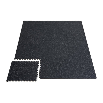 0.56" Thick Gym Floor Mats 12 Tiles Rubber Top with EVA Foam Black &amp; White