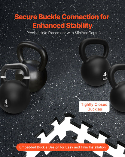 0.56 Inch Thick Gym Floor Mats, 12 Tiles Rubber Top with EVA Foam, 25" x 25" Gym Flooring Workout Mats with 48 sq.ft Coverage, Interlocking Puzzle Gym Mats for Gym, Home, Garage, Black & White