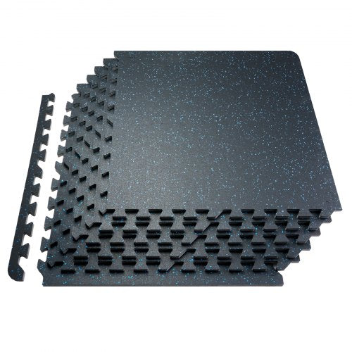 0.56 Inch Thick Gym Floor Mats, 6 Tiles Rubber Top with EVA Foam, 25" x 25" Gym Flooring Workout Mats with 25 sq.ft Coverage, Interlocking Puzzle Gym Mats for Gym, Home, Garage, Black & Blue