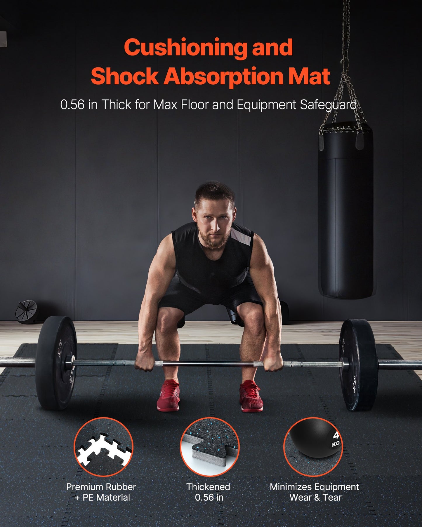 0.56 Inch Thick Gym Floor Mats, 6 Tiles Rubber Top with EVA Foam, 25" x 25" Gym Flooring Workout Mats with 25 sq.ft Coverage, Interlocking Puzzle Gym Mats for Gym, Home, Garage, Black & Blue