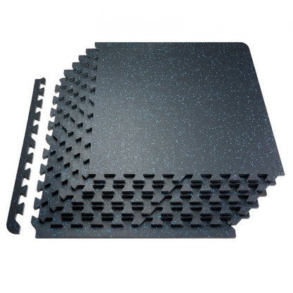 0.56 Inch Thick Gym Floor Mats, 25 Tiles Rubber Top with EVA Foam, 25" x 25" Gym Flooring Workout Mats with 100sq.ft Coverage, Interlocking Puzzle Gym Mats for Gym, Home, Garage, Black & Blue