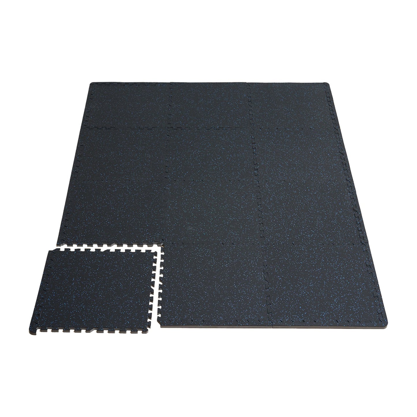 0.56" Thick Gym Floor Mats 25 Tiles Rubber Top with EVA Foam Black &amp; Blue