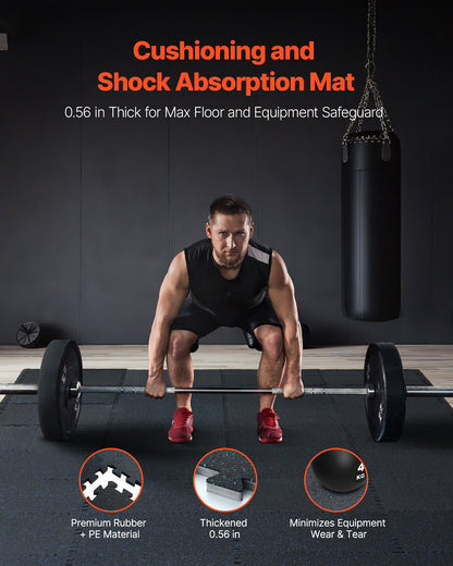 0.56 Inch Thick Gym Floor Mats, 25 Tiles Rubber Top with EVA Foam, 25" x 25" Gym Flooring Workout Mats with 100sq.ft Coverage, Interlocking Puzzle Gym Mats for Gym, Home, Garage, Black & Blue