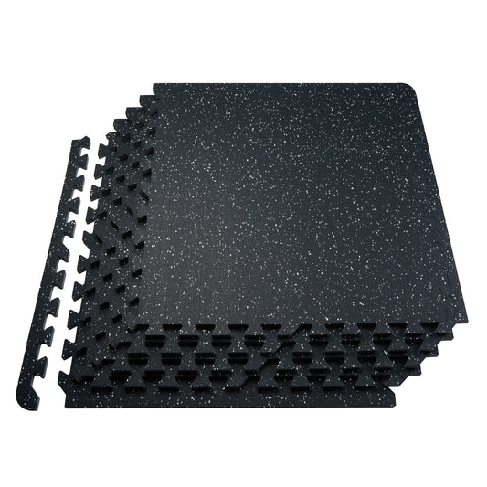 0.56" Thick Gym Floor Mats 25 Tiles Rubber Top with EVA Foam Black &amp; White