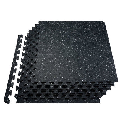 0.56" Thick Gym Floor Mats 6 Tiles Rubber Top with EVA Foam Black &amp; White