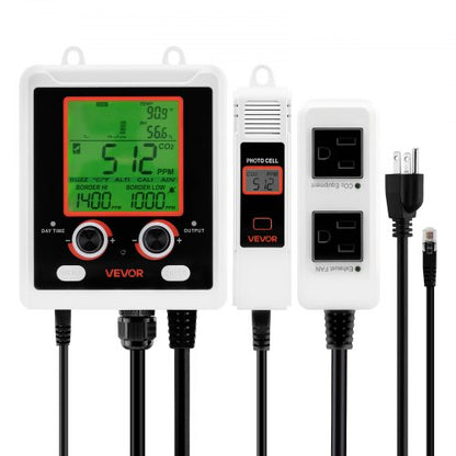 Carbon Dioxide Monitoring Controller, Dual Outlets Carbon Dioxide Controller, CO2 Meter Monitor Day and Night Detection Feature, NDIR CO2 Sensor for Green House, Laboratories, Classrooms, Home