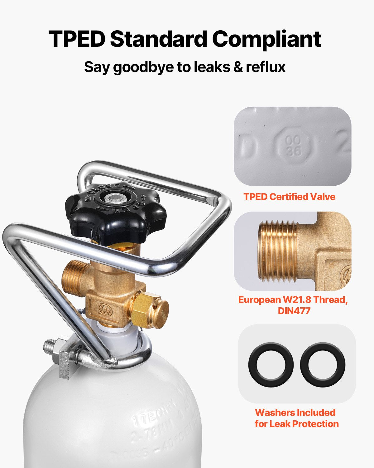 CO2 Tank 4.41 lbs Aluminum Alloy Cylinder with DIN477 Valve TUV Approved