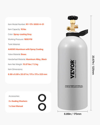CO2 Tank, 10 lbs New Aluminum Alloy Cylinder, CO2 Air Tank with Light Spray Coating, CGA320 Valve, Handle & Adjustable Pressure, DOT Approved Cylinder for Draft Beer Dispensing and Soda Maker