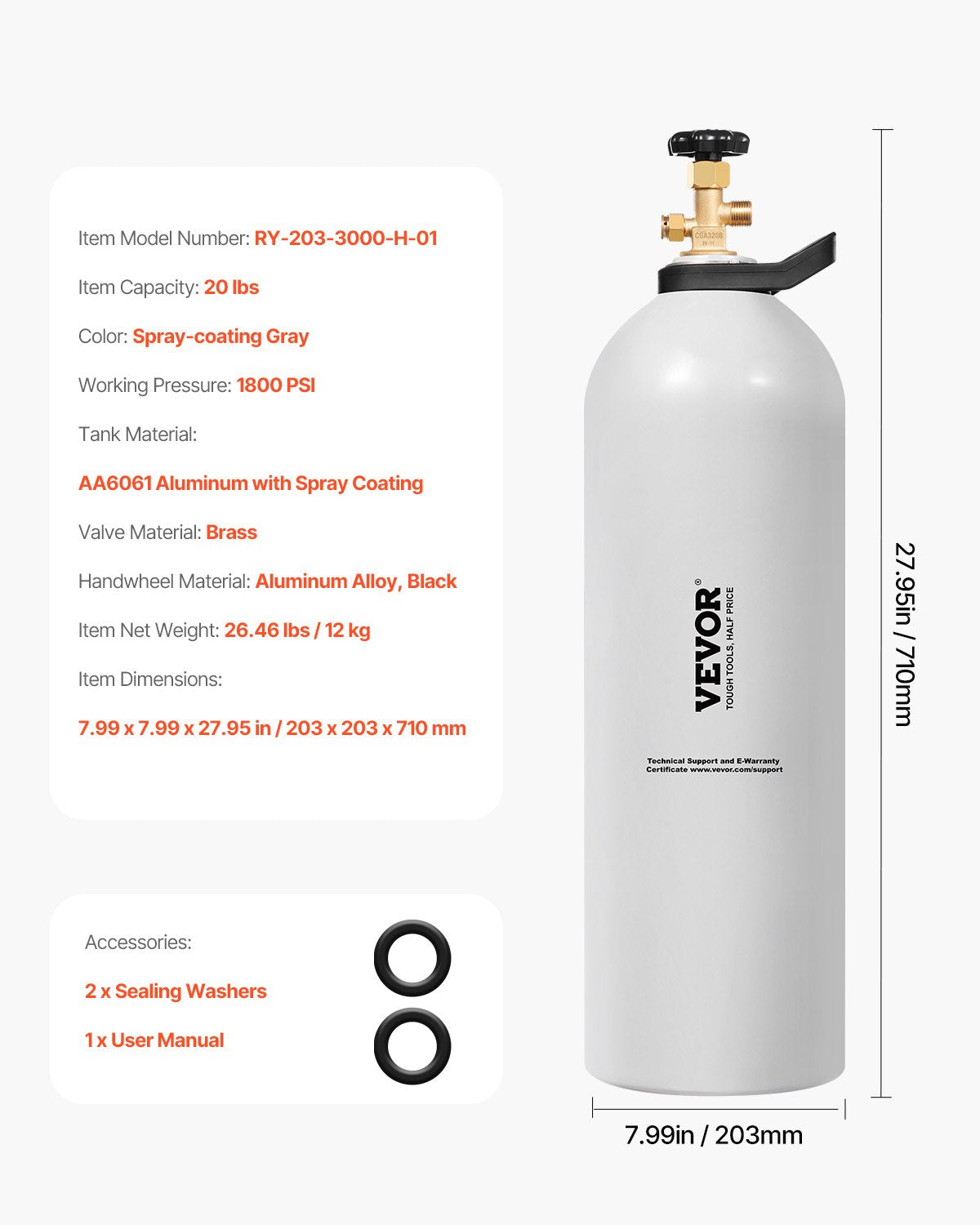 CO2 Tank, 20 lbs New Aluminum Alloy Cylinder, CO2 Air Tank with Spray Coating, CGA320 Valve, Handle & Adjustable Pressure, DOT & TC Approved Cylinder for Draft Beer Dispensing and Soda Maker