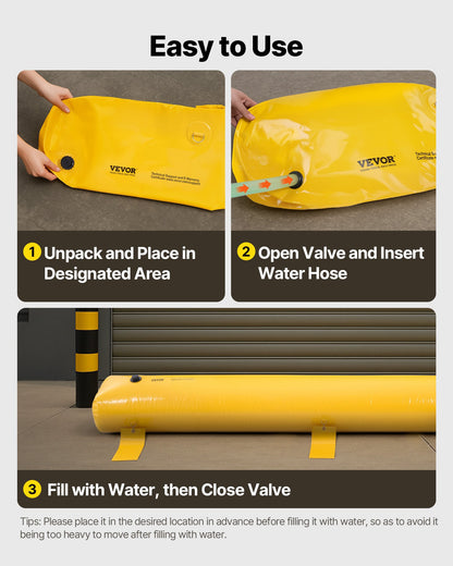 Flood Barrier, 12 ft Length x 12 in Height Sandbag Alternative, Water Barrier for Flooding with Great Waterproof Effect, Reusable PVC Water Diversion Tubes, Flood Barriers for Home, Door, Garage