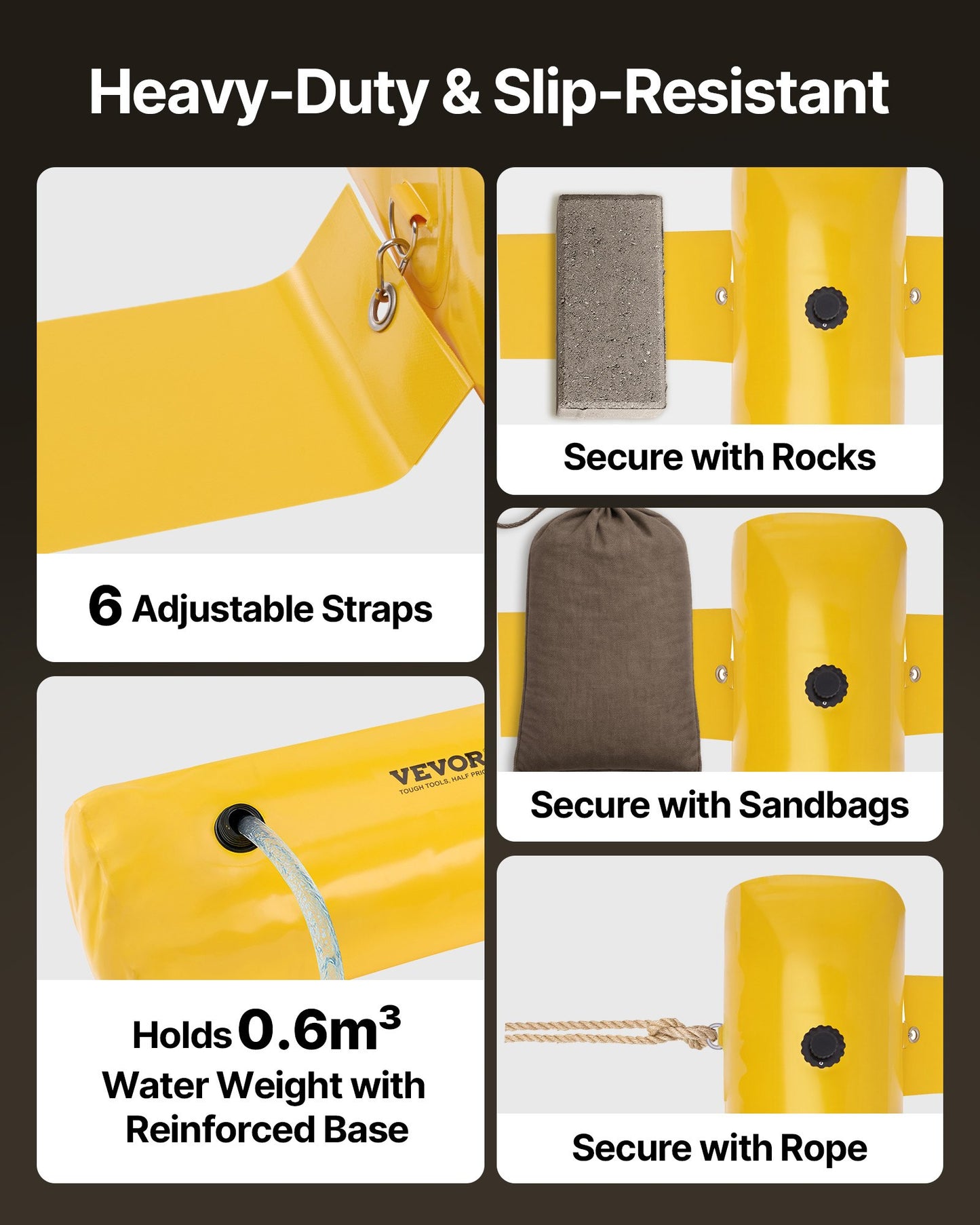 Flood Barrier, 12 ft Length x 12 in Height Sandbag Alternative, Water Barrier for Flooding with Great Waterproof Effect, Reusable PVC Water Diversion Tubes, Flood Barriers for Home, Door, Garage