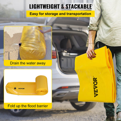 Översvämningsbarriär, 12 fot längd x 12 i höjd Sandsäck alternativ, vattenbarriär för översvämning med stor vattentät effekt, återanvändbara PVC-vattenavledningsrör, översvämningsbarriärer för hem, dörr, garage