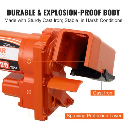 bränsleöverföringspump, 12V DC 20 GPM 1/4 hk, högflödes gjutjärnsbensinutsugspump med bränsleuppsamlingsboxdesign för bensin, diesel, fotogen, etanol- och metanolblandningar samt biodiesel |  EU