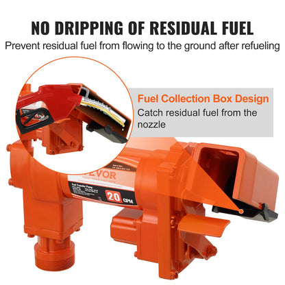 Fuel Transfer Pump, 12V DC 20 GPM 1/4 HP, High Flow Cast Iron Gasoline Extractor Pump with Fuel Collection Box Design for Gasoline, Diesel, Kerosene, Ethanol & Methanol Blends, and Biodiesel