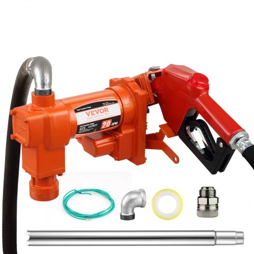 Fuel Transfer Pump, 12V DC 20 GPM 1/4 HP, Gasoline Extractor Pump with Automatic Nozzle, Discharge Hose & Suction Pipe for Gasoline, Diesel, Kerosene, Ethanol & Methanol Blends, and Biodiesel