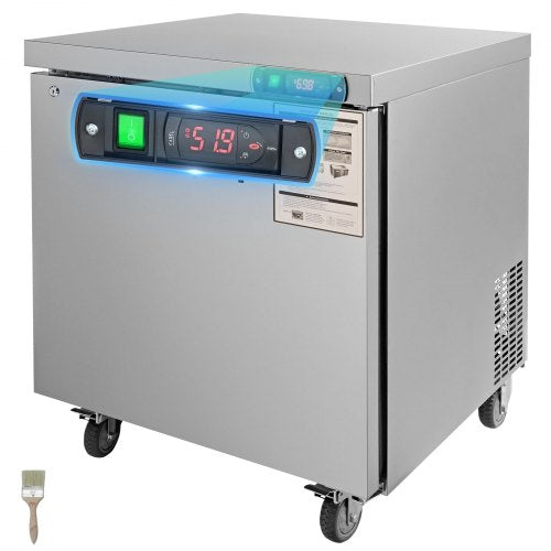 28-inch Stainless Steel Undercounter Refrigerator, 7.4 Cubic Feet, with Fan-Assisted Cooling and Lockable Single Door, Ideal for Food Preparation Areas and Bars