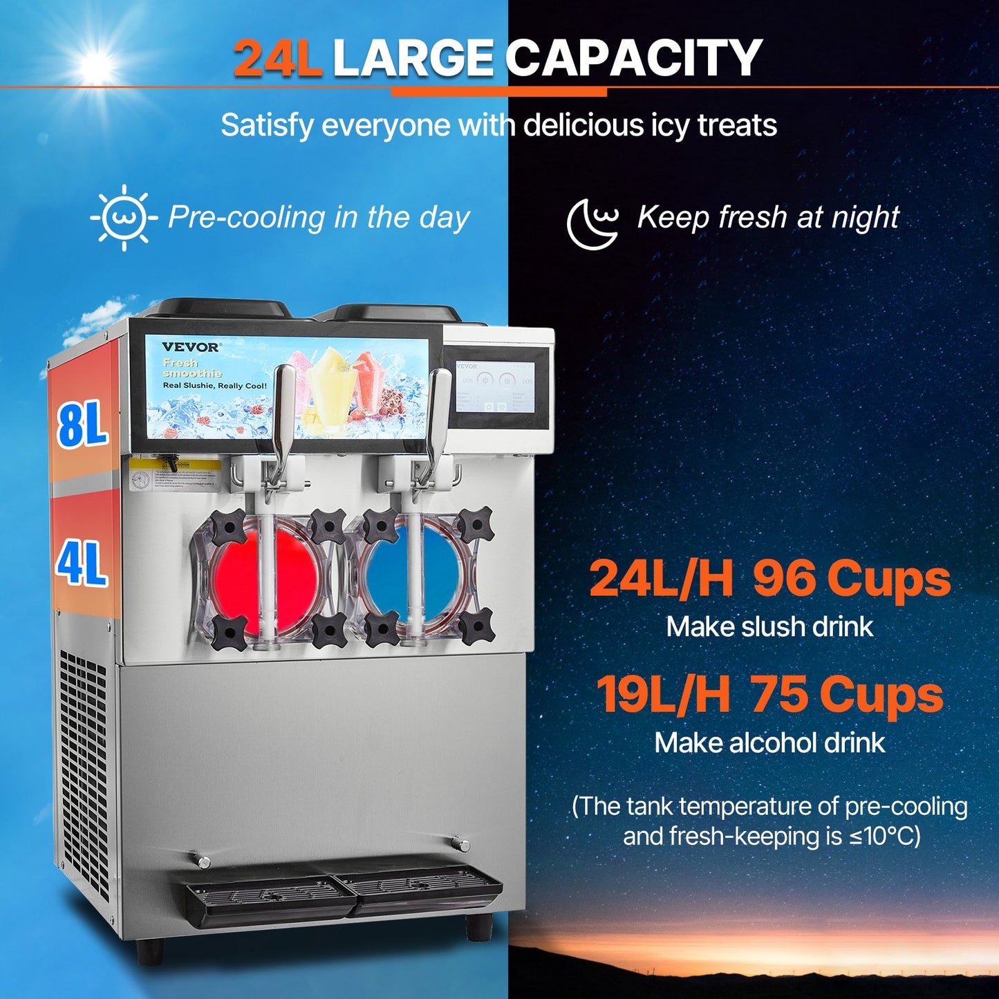Commercial Slushy Machine, 2 x 12L / 3.17 Gal Double Tanks, Cool and Freeze Modes, Stainless Steel Margarita Smoothie Frozen Drink Maker, Slushie Machine for Party Cafes Restaurants Bars Home