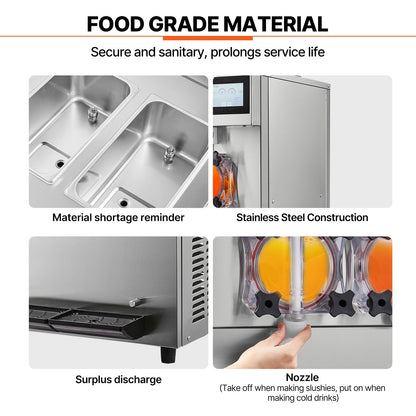 Commercial Slushy Machine, 2 x 12L / 3.17 Gal Double Tanks, Cool and Freeze Modes, Stainless Steel Margarita Smoothie Frozen Drink Maker, Slushie Machine for Party Cafes Restaurants Bars Home